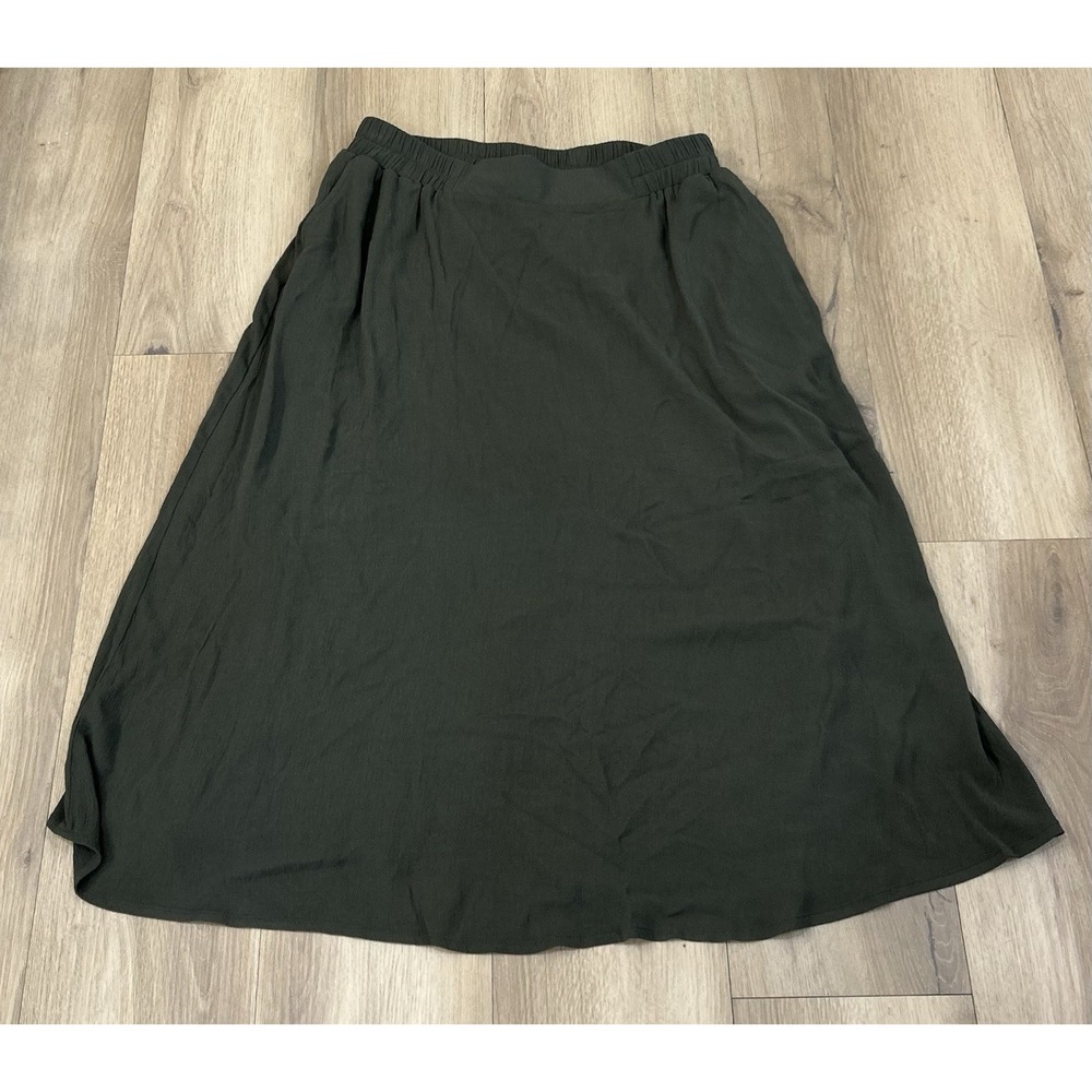 CHRISTOPHER & BANKS Women's Skirt Pull On Olive PL Pockets Lined Elastic Waist